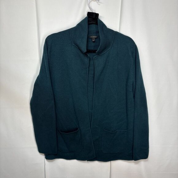 Talbots Sweaters - Talbots womens Cardigan Open Blazer forest Green Large wool Blend Pockets long L